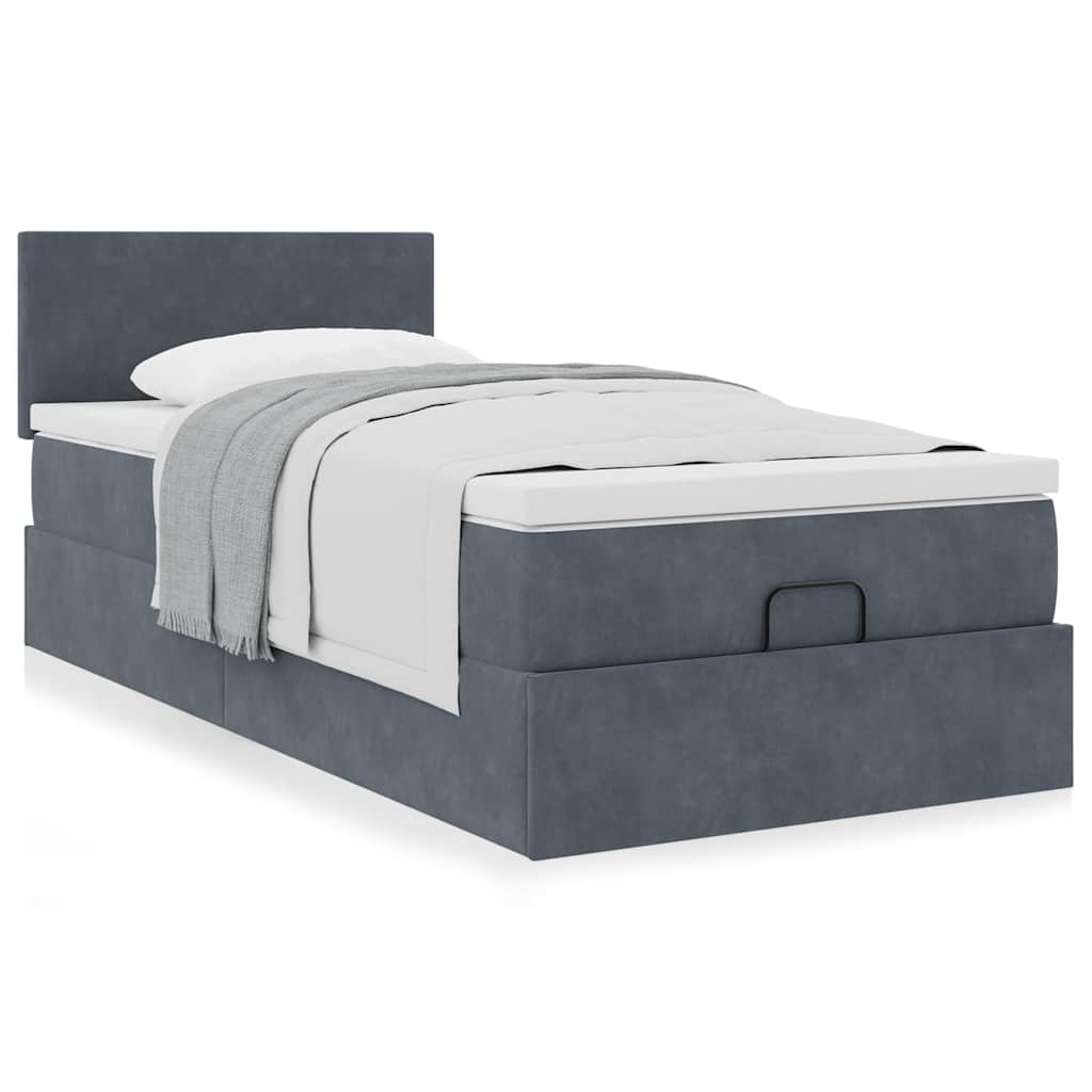 Ottoman bed met matras 90x200cm fluweel donkergrijs
