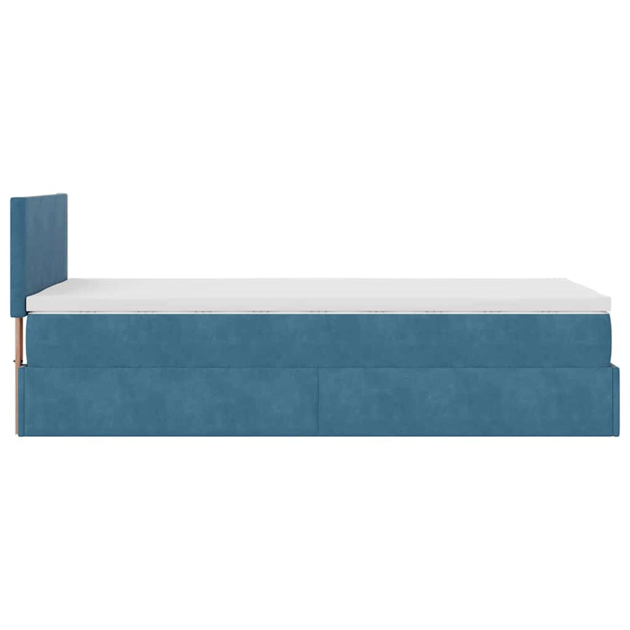 Ottoman bed met matras 90x200cm fluweel donkerblauw
