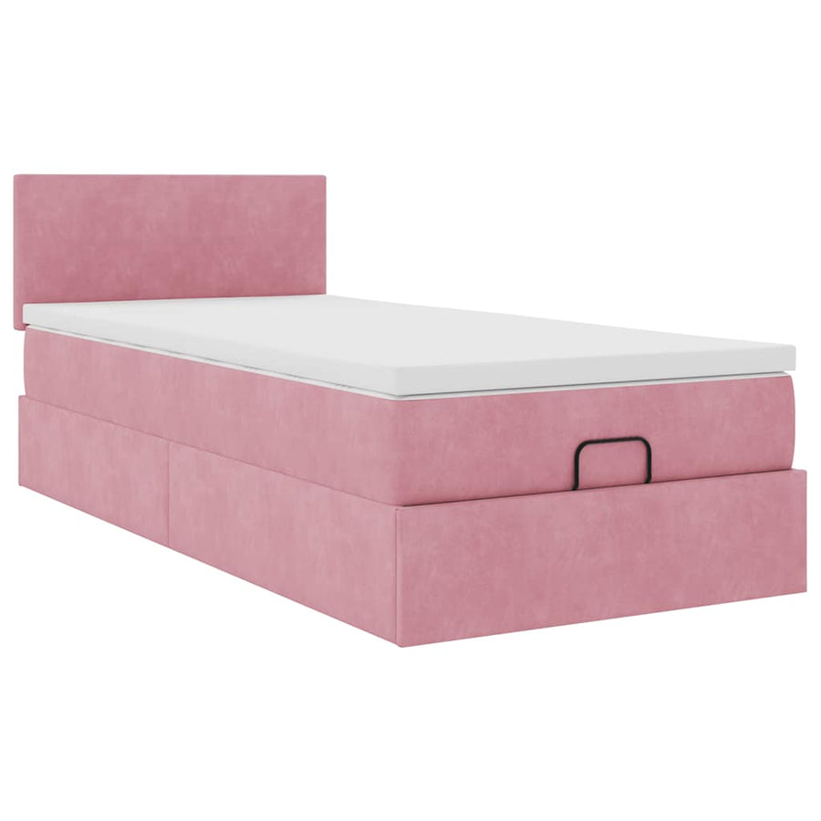 Ottoman bed met matras 90x200cm fluweel roze