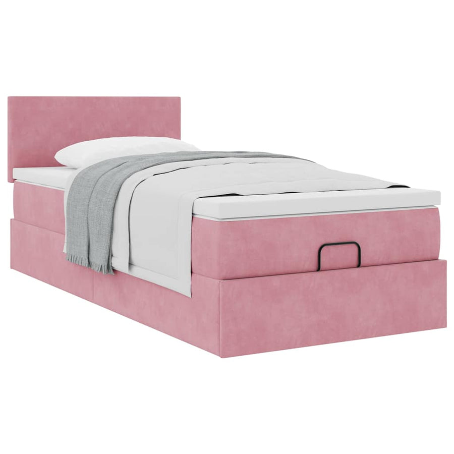Ottoman bed met matras 90x200cm fluweel roze