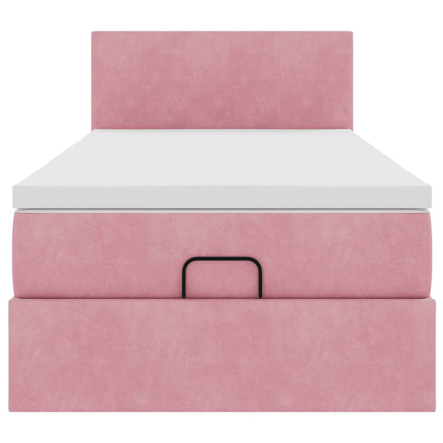 Ottoman bed met matras 90x200cm fluweel roze