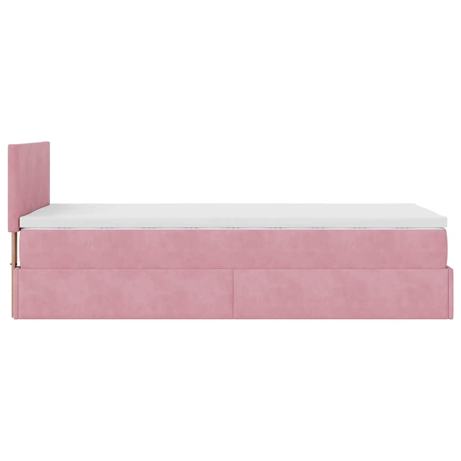 Ottoman bed met matras 90x200cm fluweel roze