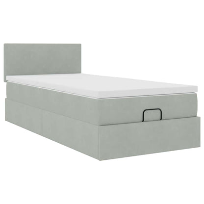 Ottoman bed met matras 100x200 cm fluweel lichtgrijs