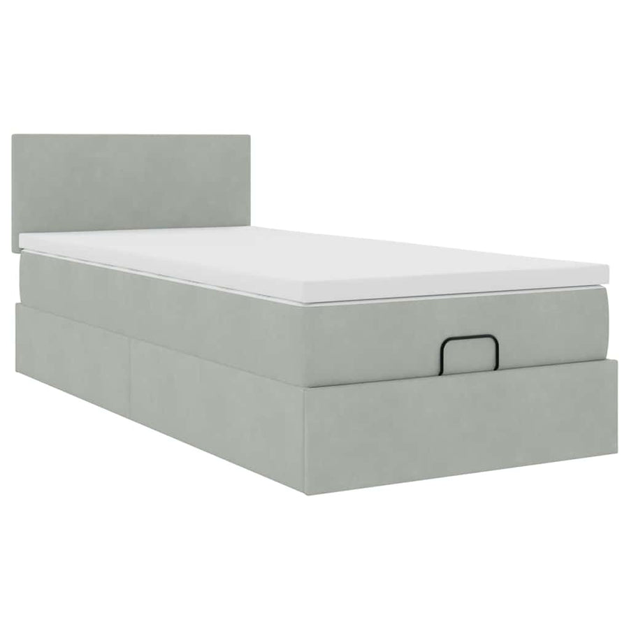 Ottoman bed met matras 100x200 cm fluweel lichtgrijs