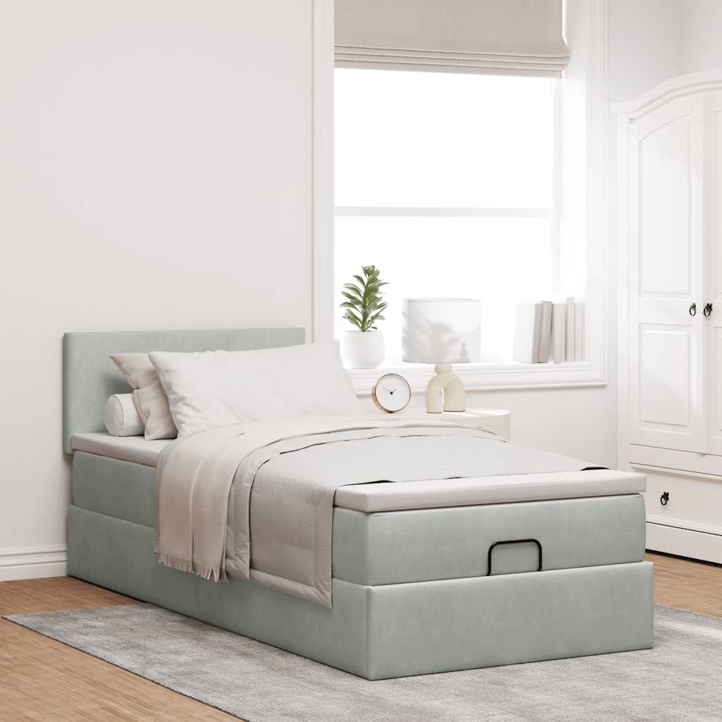 Ottoman bed met matras 100x200 cm fluweel lichtgrijs