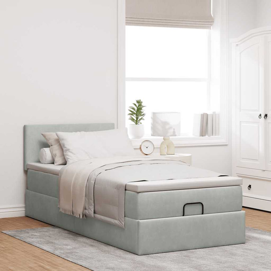 Ottoman bed met matras 100x200 cm fluweel lichtgrijs