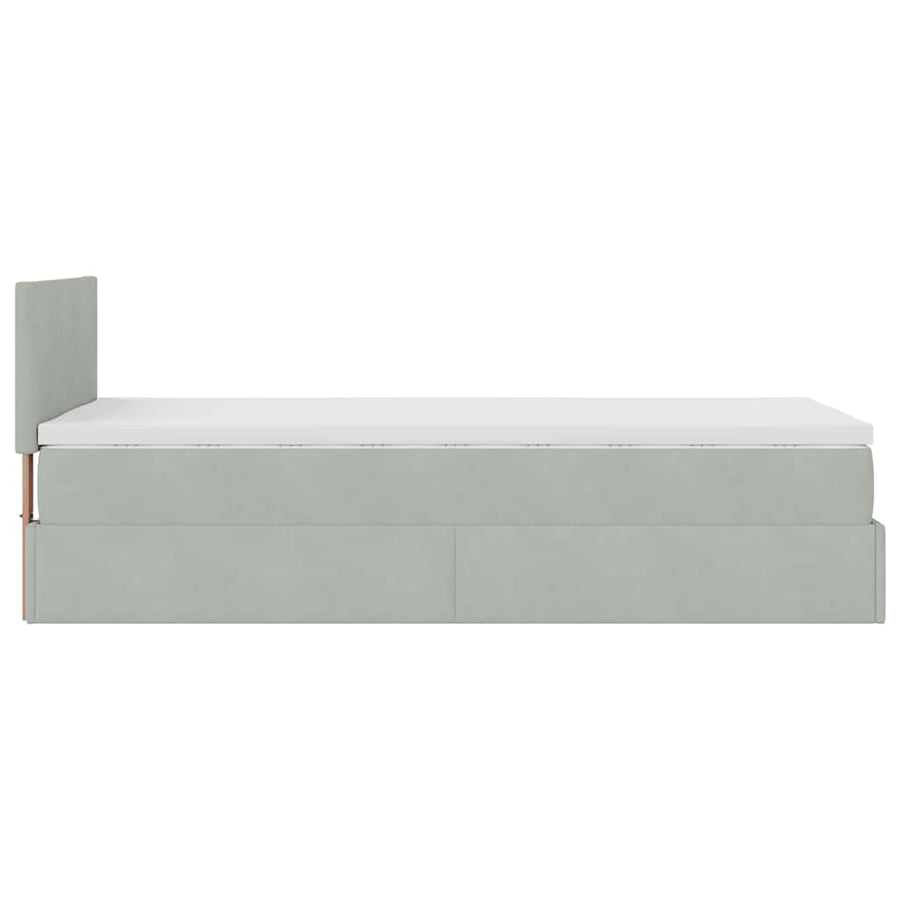 Ottoman bed met matras 100x200 cm fluweel lichtgrijs