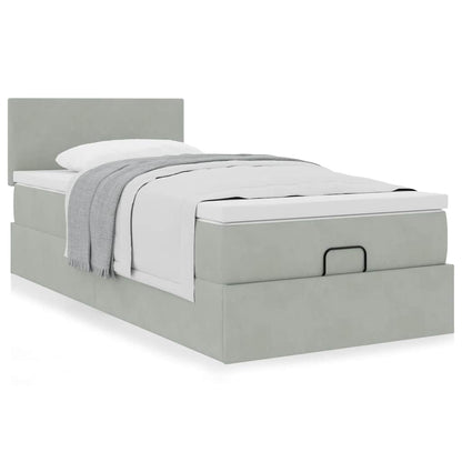 Ottoman bed met matras 100x200 cm fluweel lichtgrijs