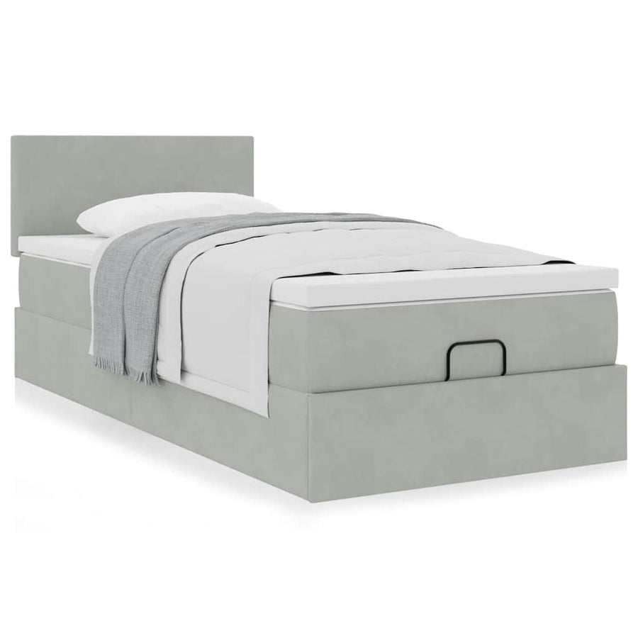 Ottoman bed met matras 100x200 cm fluweel lichtgrijs