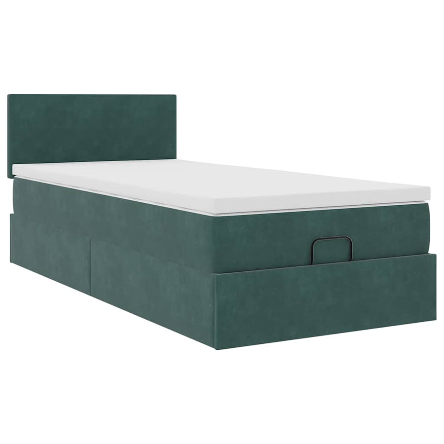 Ottoman bed met matras 100x200 cm fluweel donkergroen