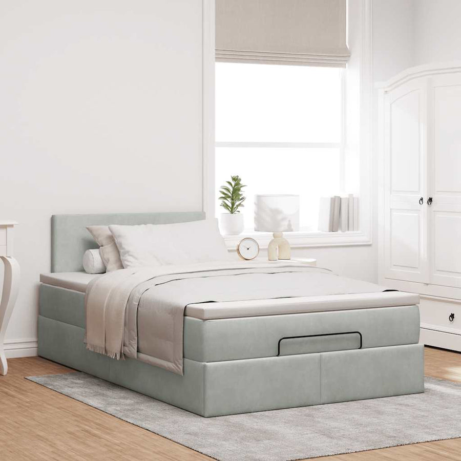 Ottoman bed met matras 120x190 cm fluweel lichtgrijs