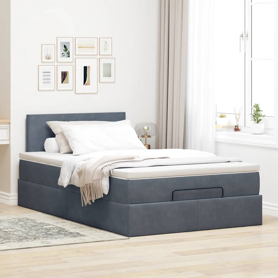 Ottoman bed met matras 120x190 cm fluweel donkergrijs