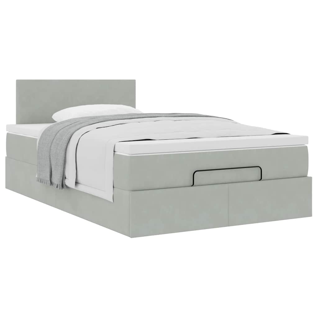 Ottoman bed met matras 120x200 cm fluweel lichtgrijs