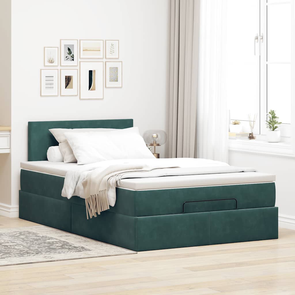 Ottoman bed met matras 120x200cm fluweel donkergroen