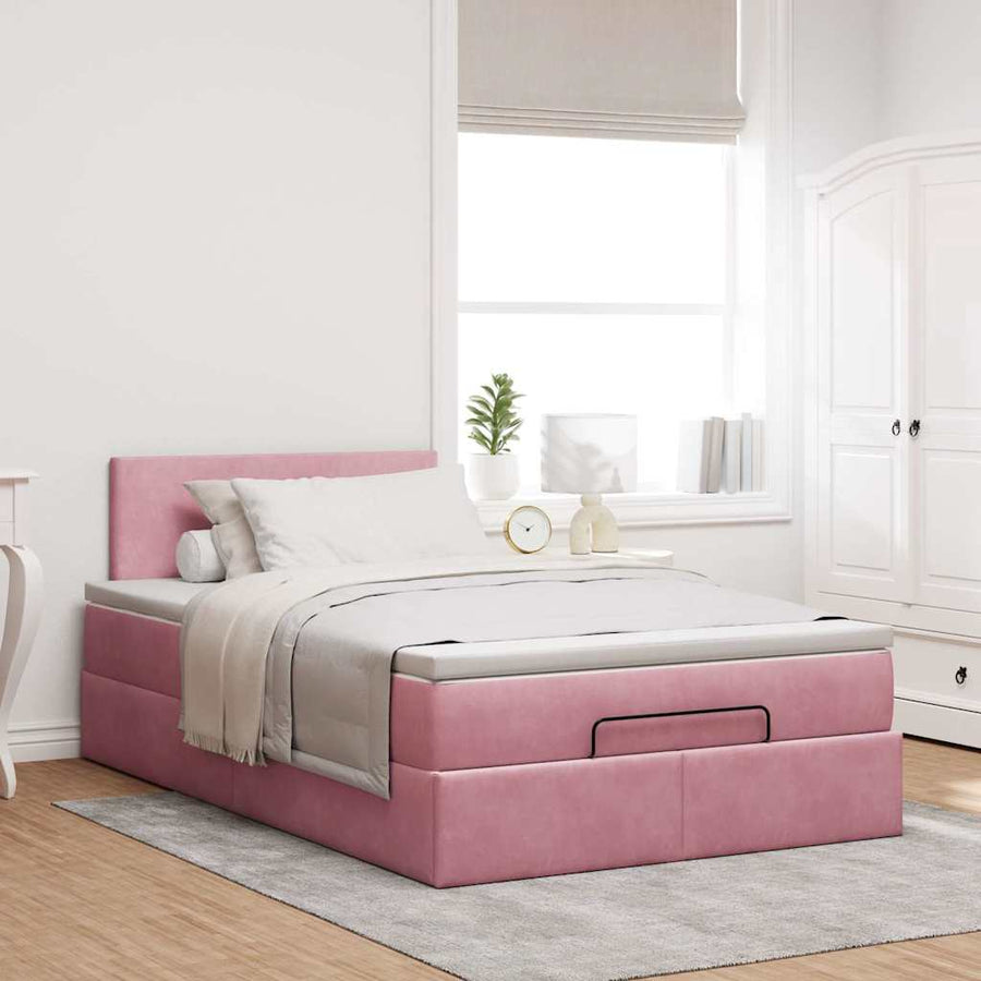 Ottoman bed met matras 120x200cm fluweel roze