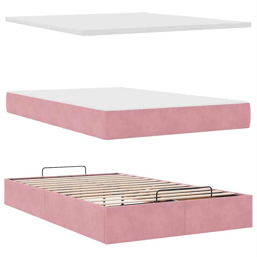 Ottoman bed met matras 120x200cm fluweel roze
