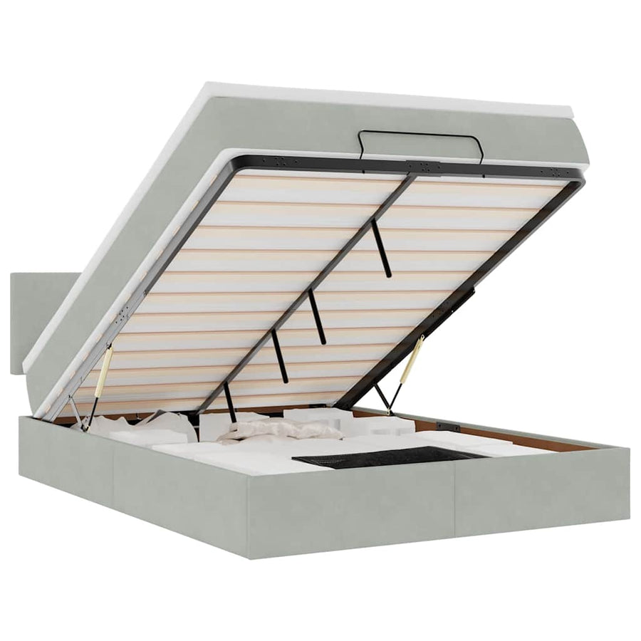 Ottoman bed met matras 140x190cm fluweel lichtgrijs