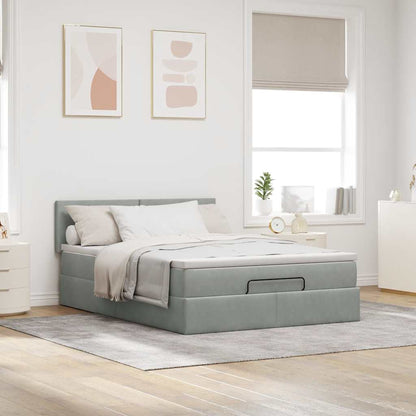 Ottoman bed met matras 140x190cm fluweel lichtgrijs