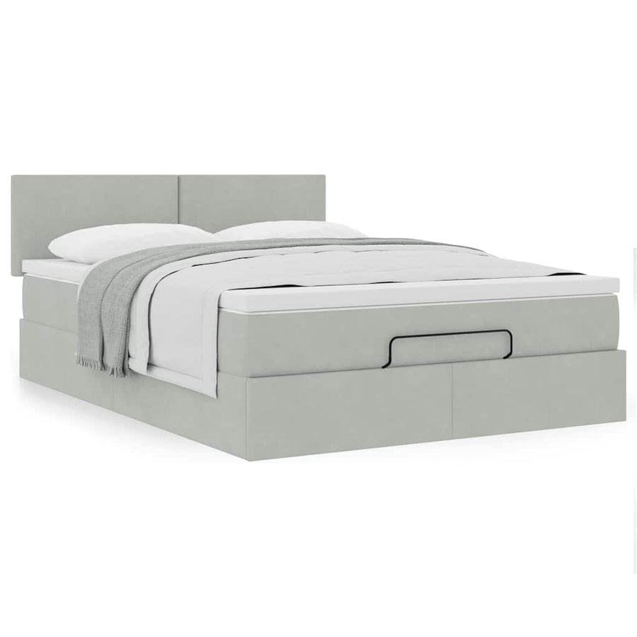 Ottoman bed met matras 140x190cm fluweel lichtgrijs