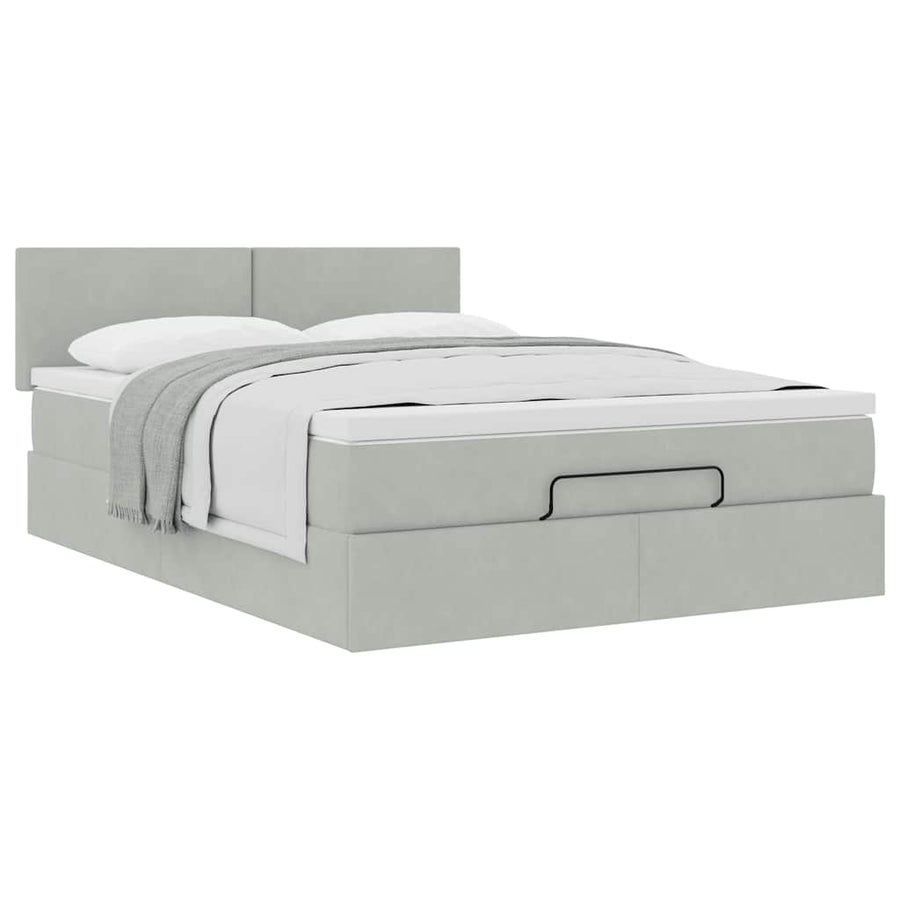 Ottoman bed met matras 140x190cm fluweel lichtgrijs