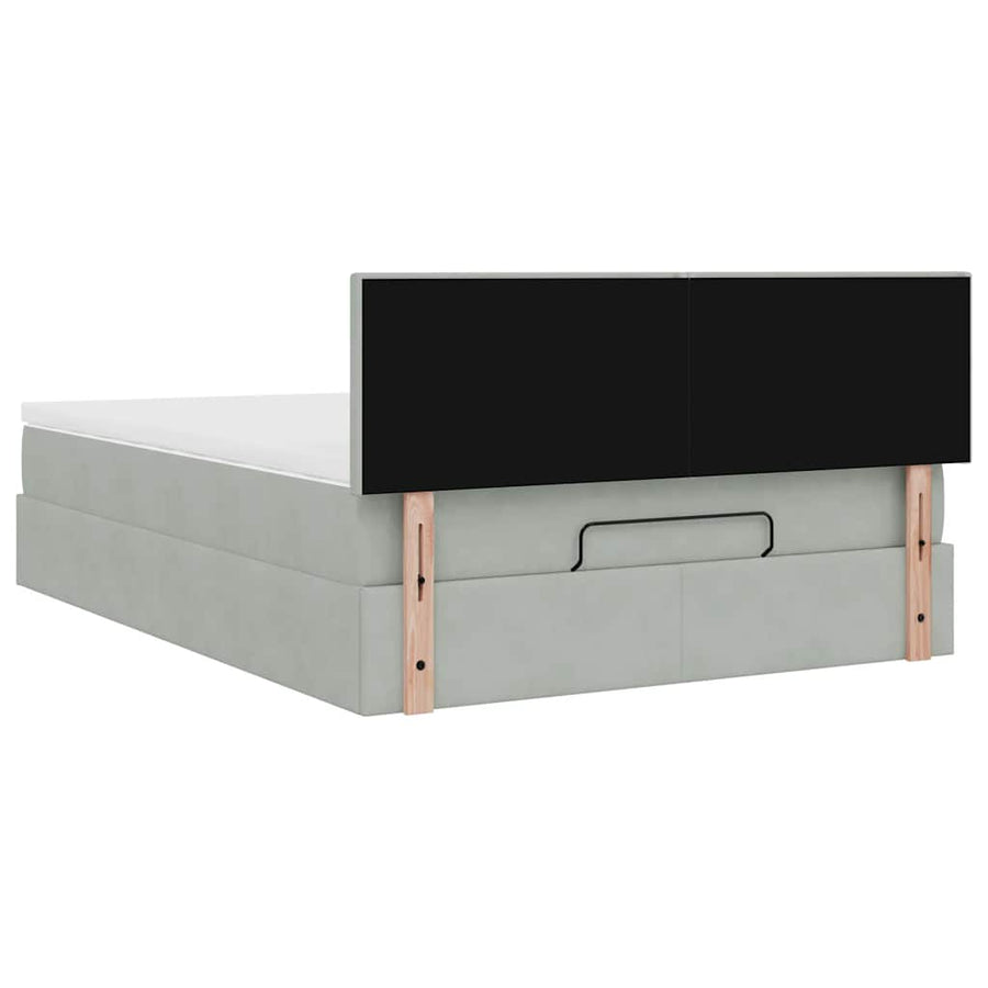 Ottoman bed met matras 140x190cm fluweel lichtgrijs