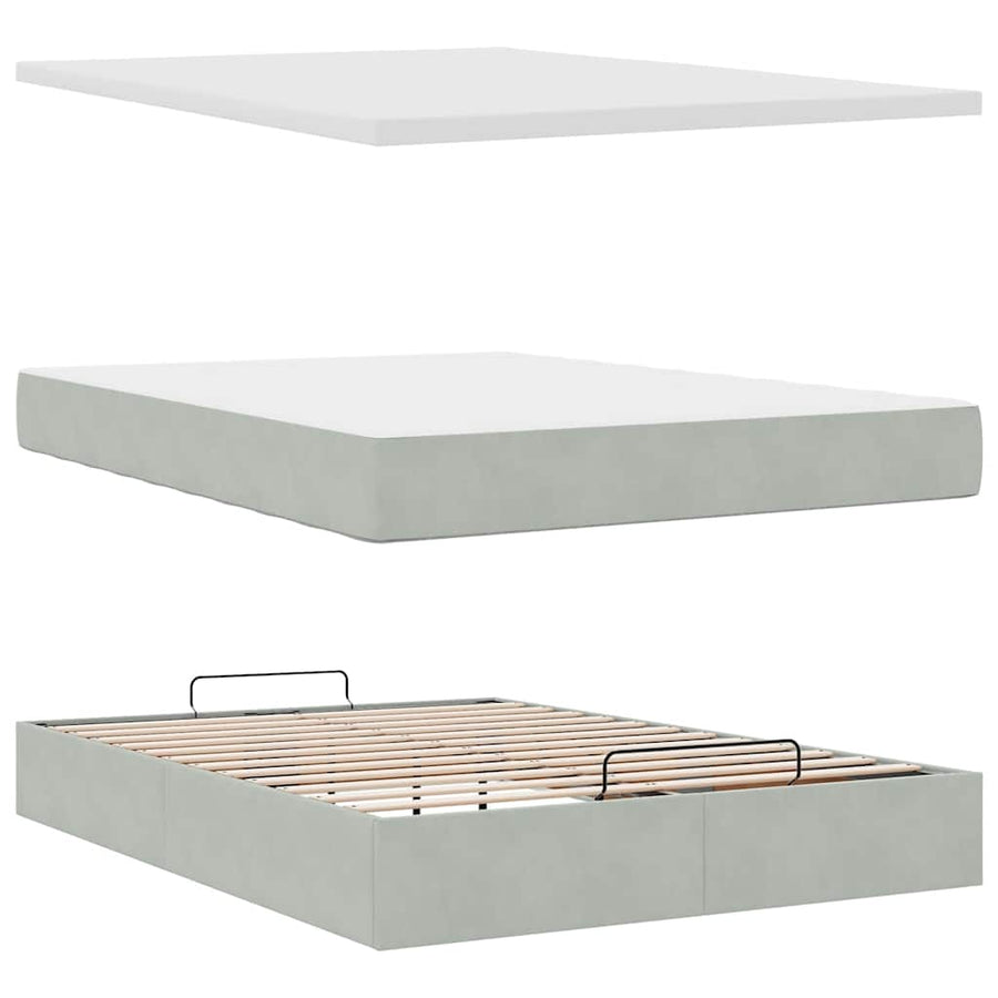 Ottoman bed met matras 140x190cm fluweel lichtgrijs