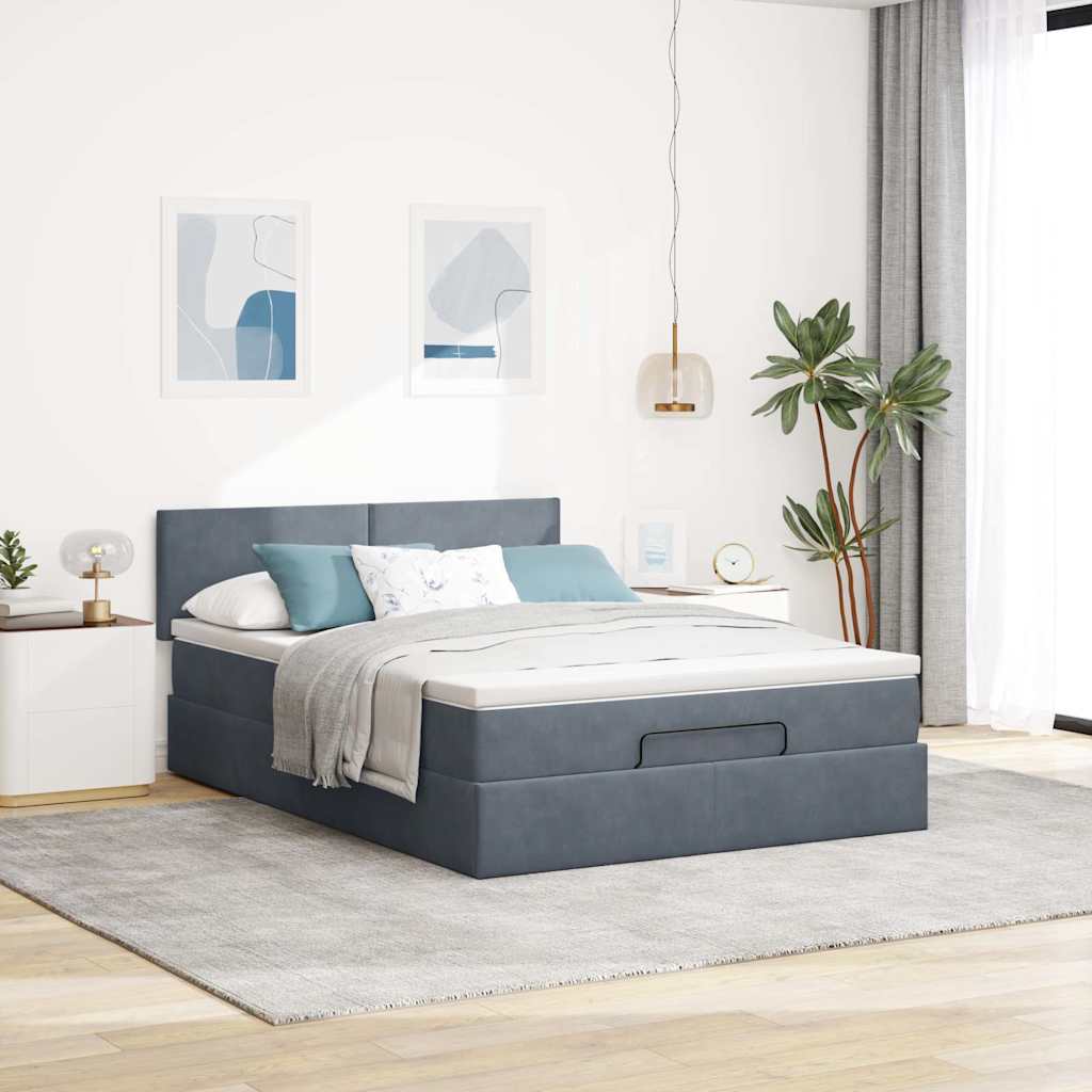 Ottoman bed met matras 140x190cm fluweel donkergrijs