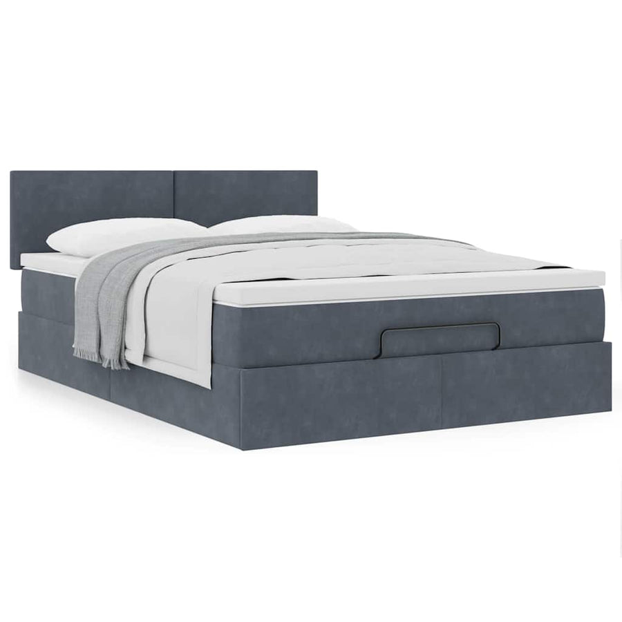 Ottoman bed met matras 140x190cm fluweel donkergrijs