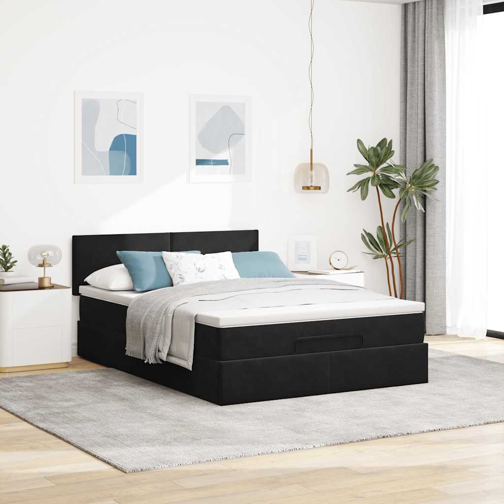 Ottoman bed met matras 140x190cm fluweel zwart