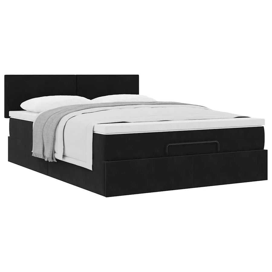 Ottoman bed met matras 140x190cm fluweel zwart
