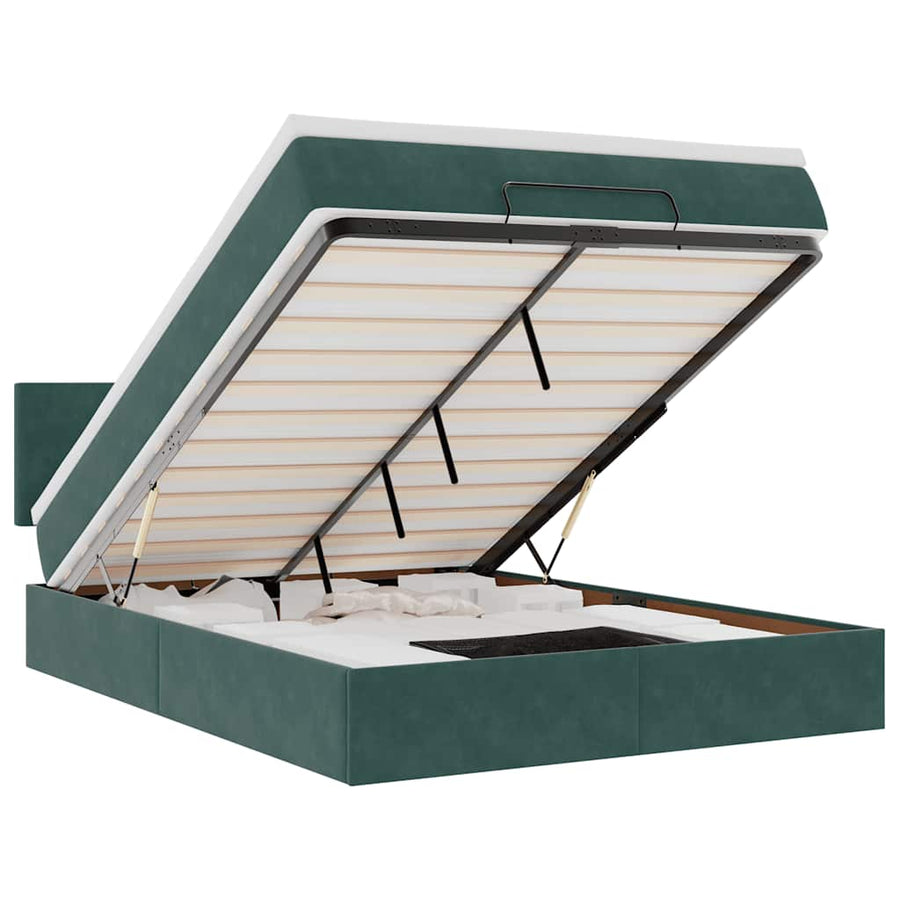 Ottoman bed met matras 140x190cm fluweel donkergroen