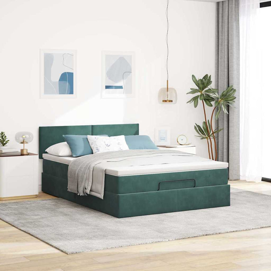 Ottoman bed met matras 140x190cm fluweel donkergroen