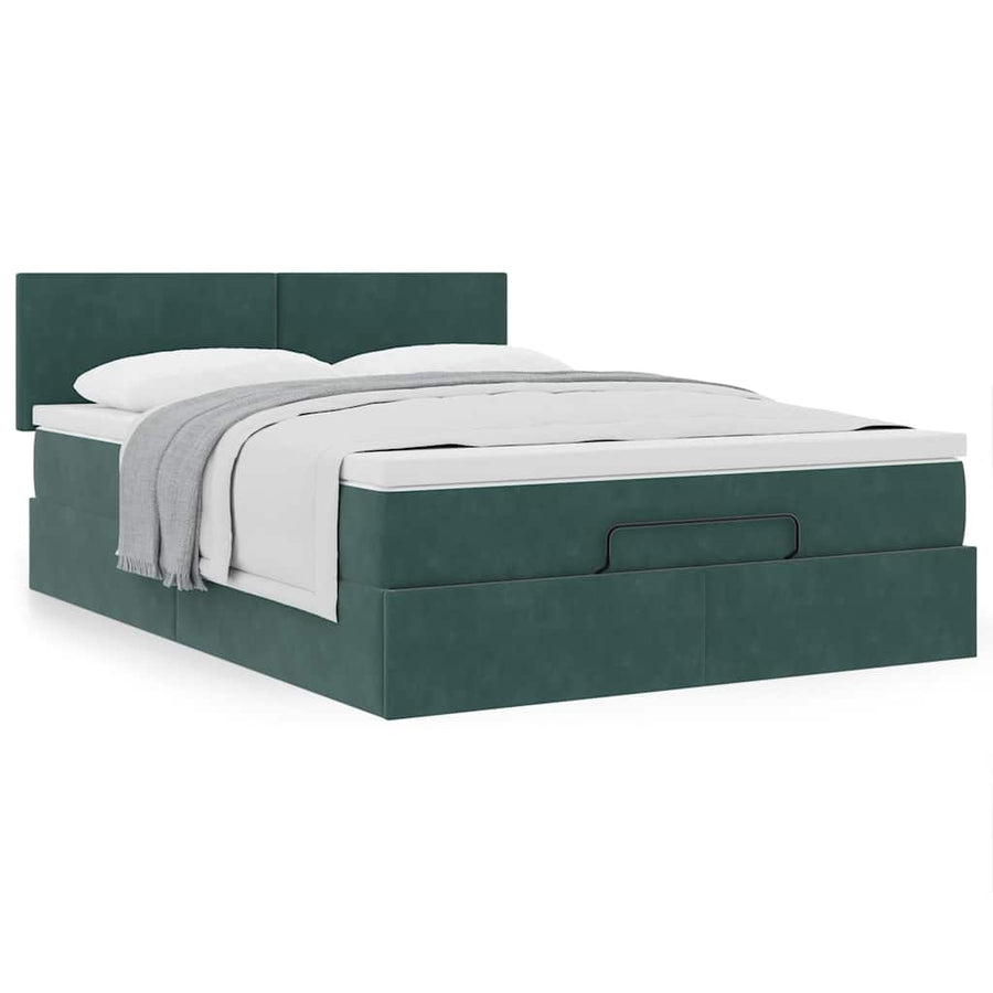 Ottoman bed met matras 140x190cm fluweel donkergroen