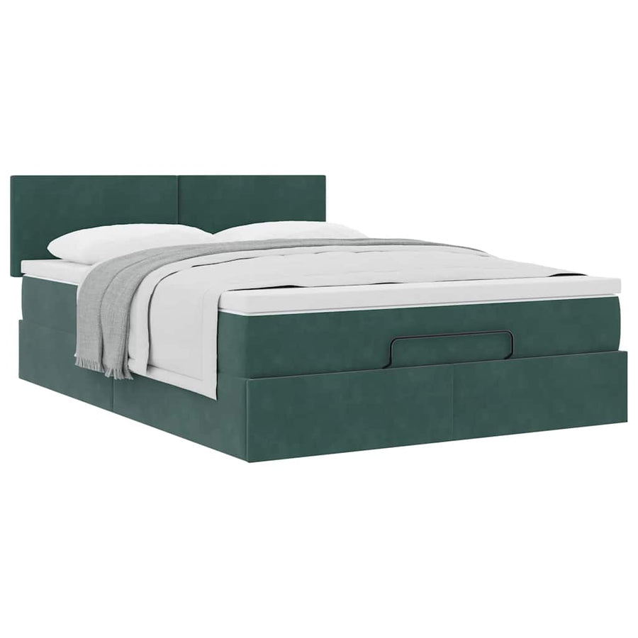 Ottoman bed met matras 140x190cm fluweel donkergroen