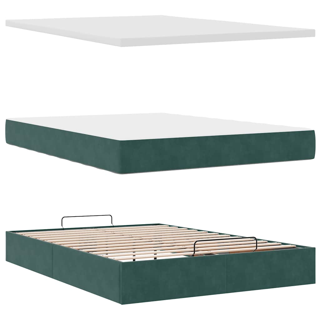 Ottoman bed met matras 140x190cm fluweel donkergroen