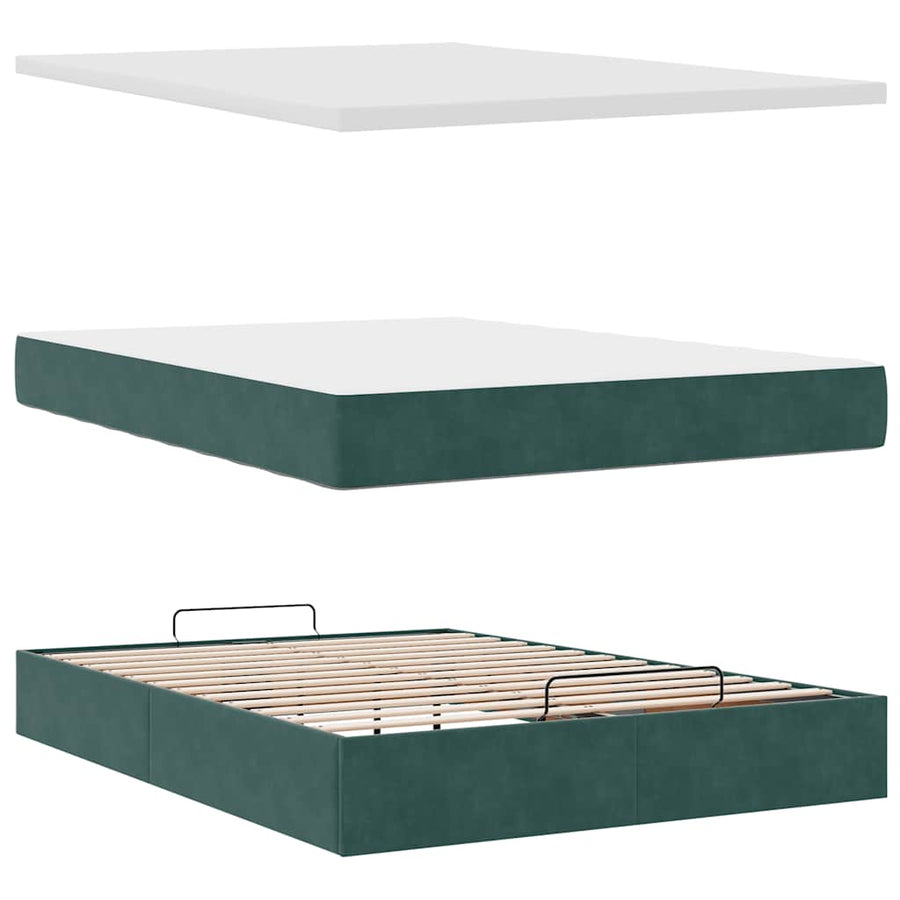 Ottoman bed met matras 140x190cm fluweel donkergroen