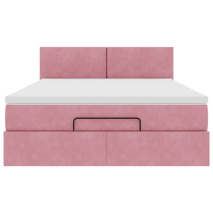 Ottoman bed met matras 140x190cm fluweel roze