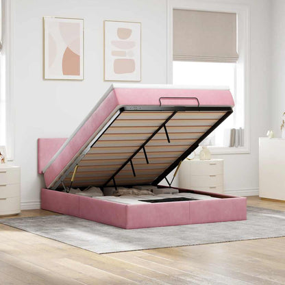 Ottoman bed met matras 140x190cm fluweel roze