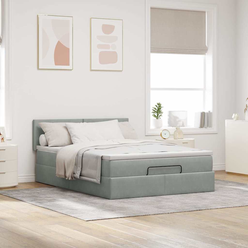 Ottoman bed met matras 140x200cm fluweel lichtgrijs