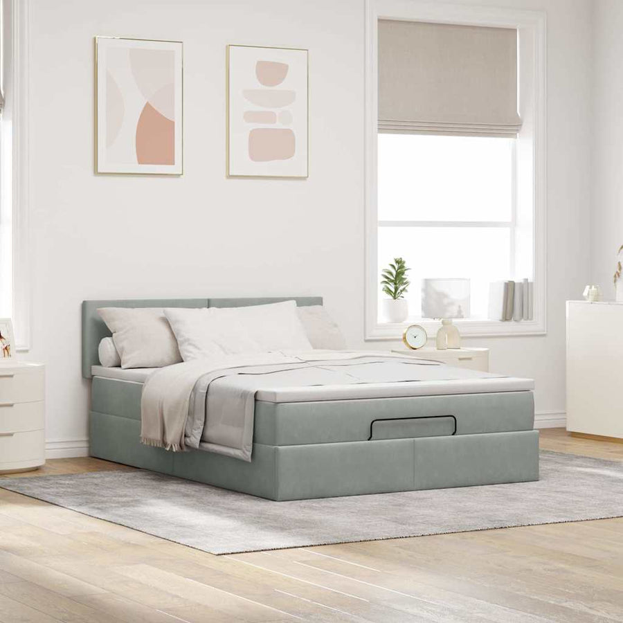 Ottoman bed met matras 140x200cm fluweel lichtgrijs