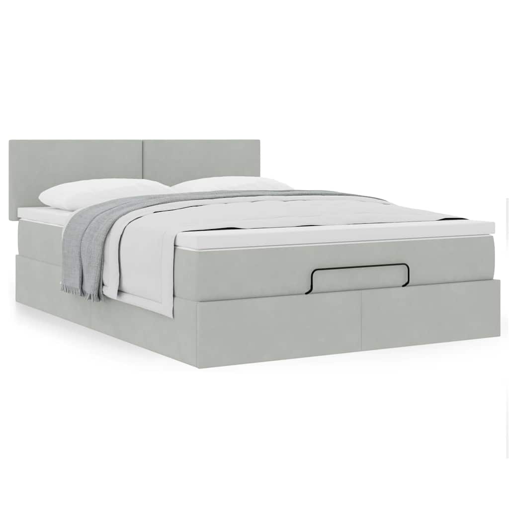 Ottoman bed met matras 140x200cm fluweel lichtgrijs