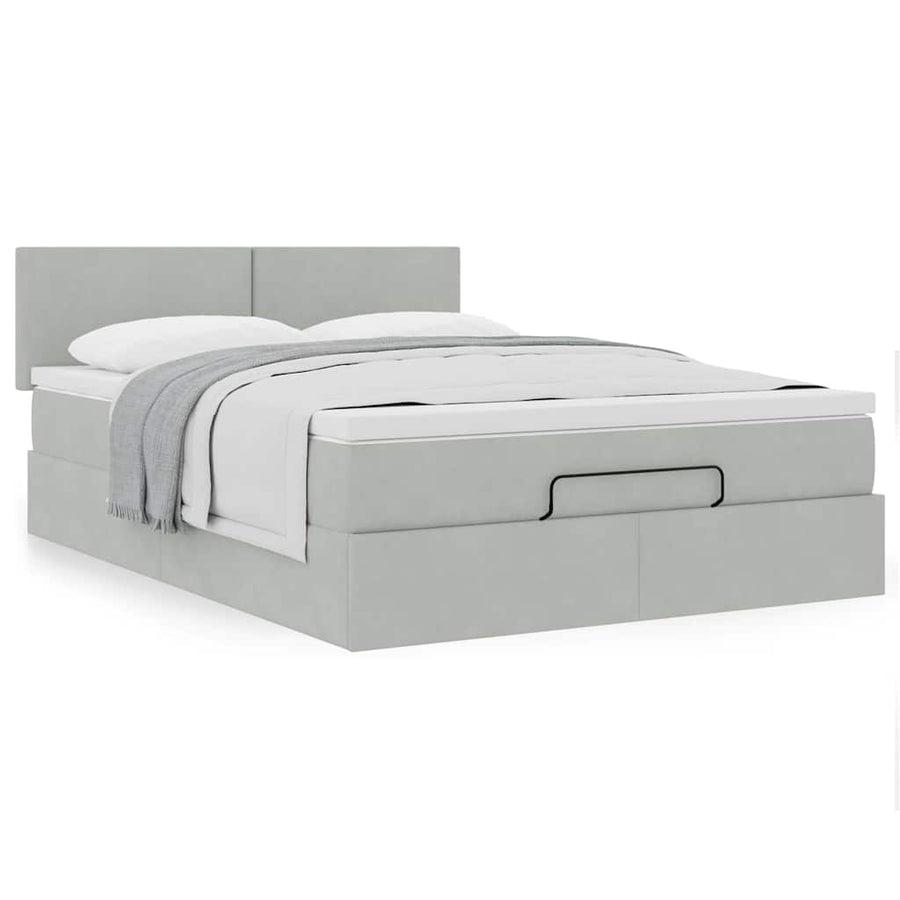 Ottoman bed met matras 140x200cm fluweel lichtgrijs