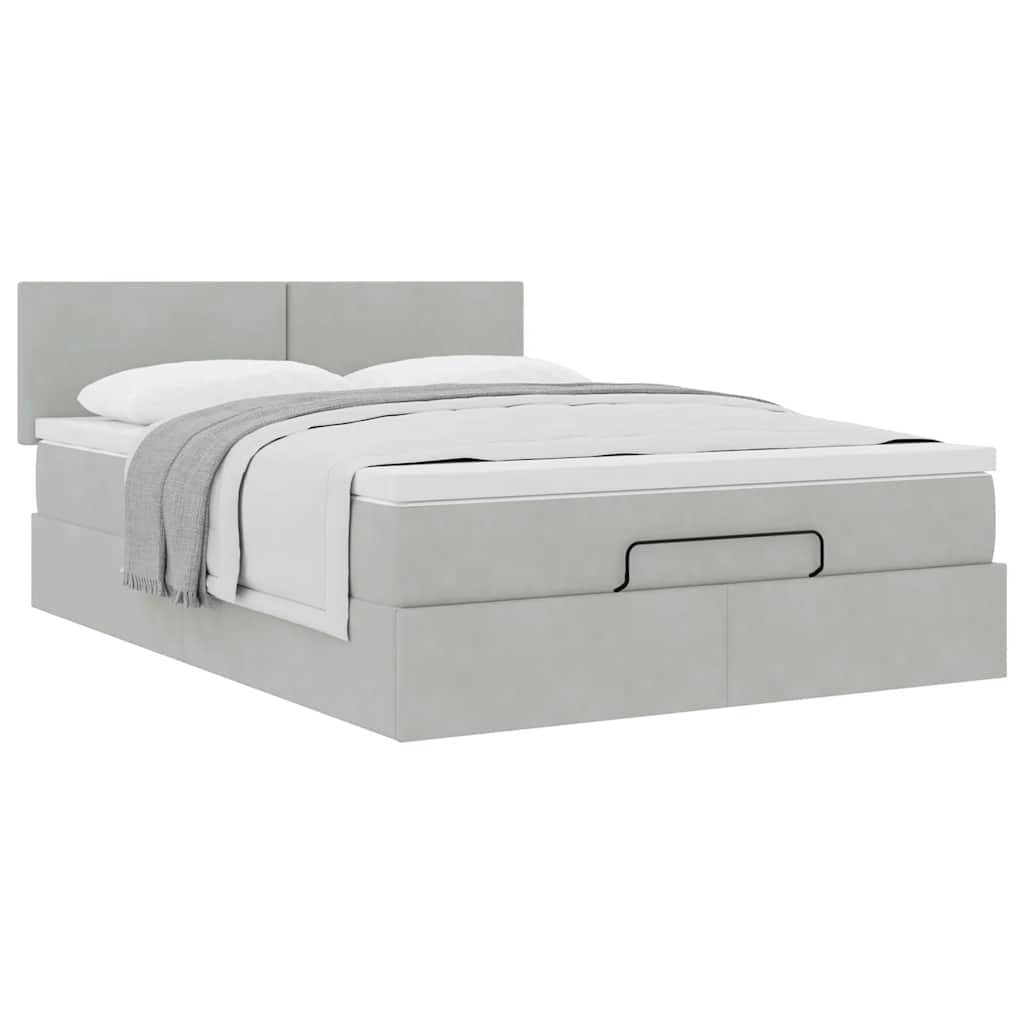 Ottoman bed met matras 140x200cm fluweel lichtgrijs