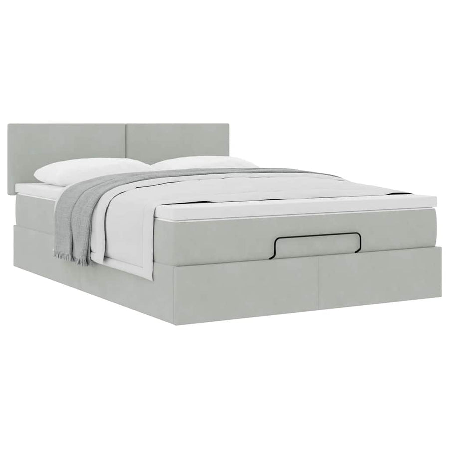 Ottoman bed met matras 140x200cm fluweel lichtgrijs