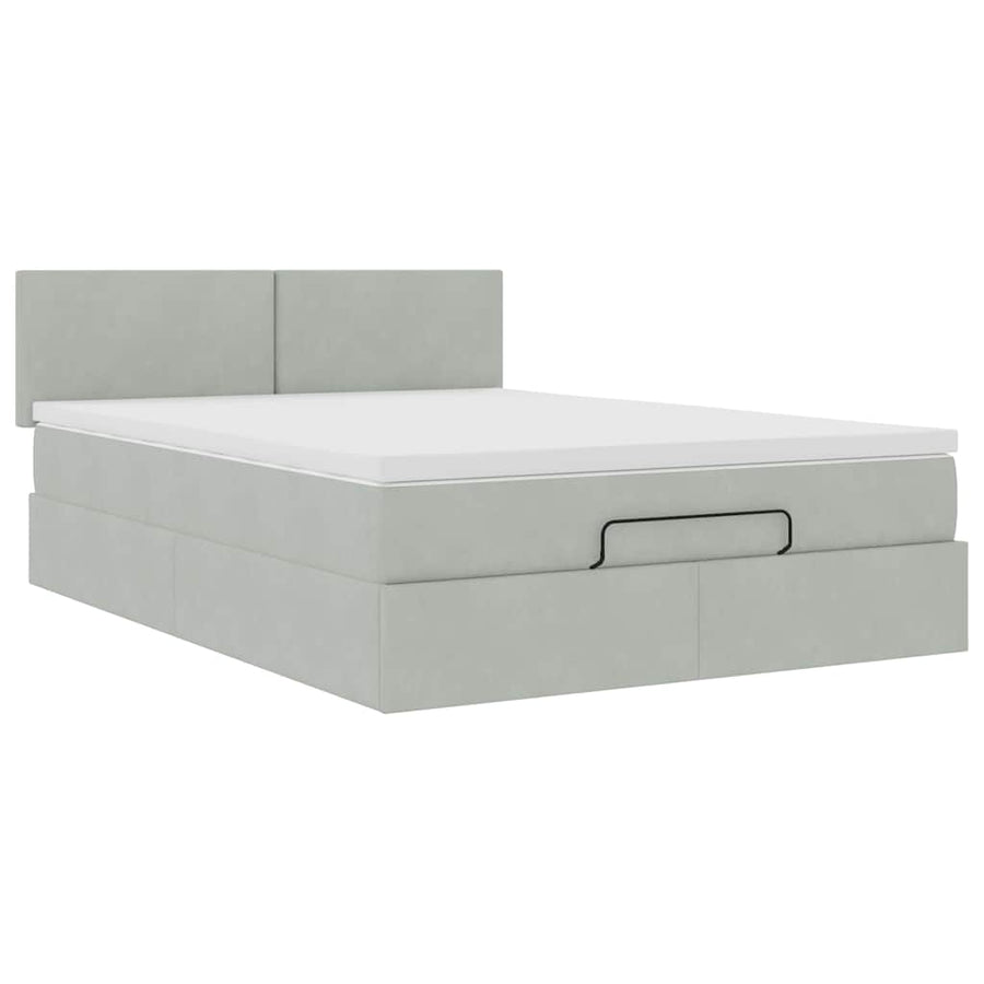 Ottoman bed met matras 140x200cm fluweel lichtgrijs