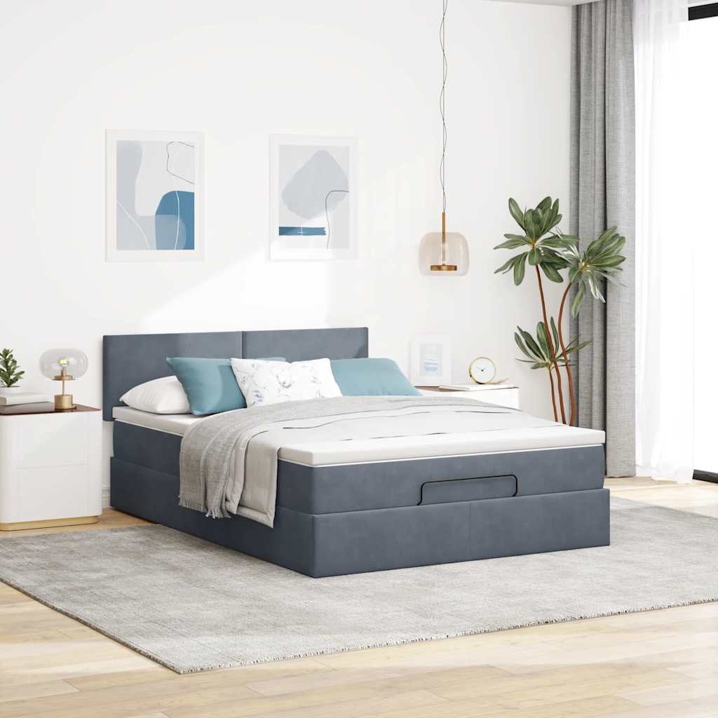 Ottoman bed met matras 140x200cm fluweel donkergrijs