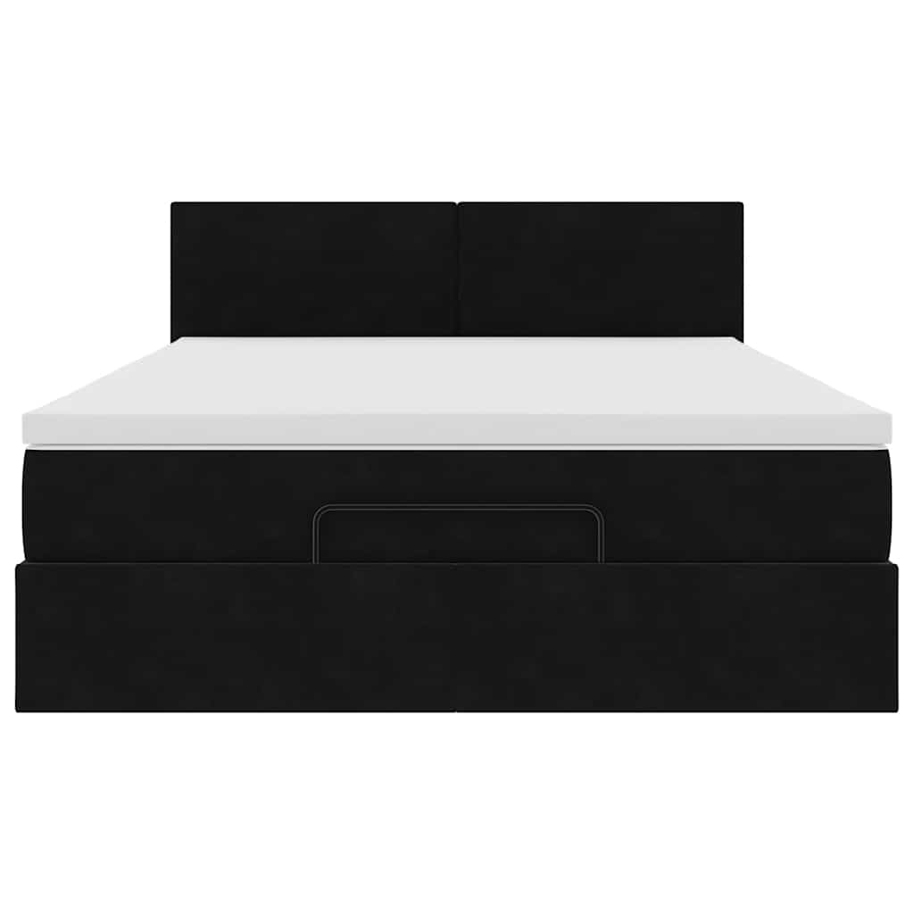 Ottoman Bed Met Matras 140X200Cm Fluweel 140 x 200 cm Zwart