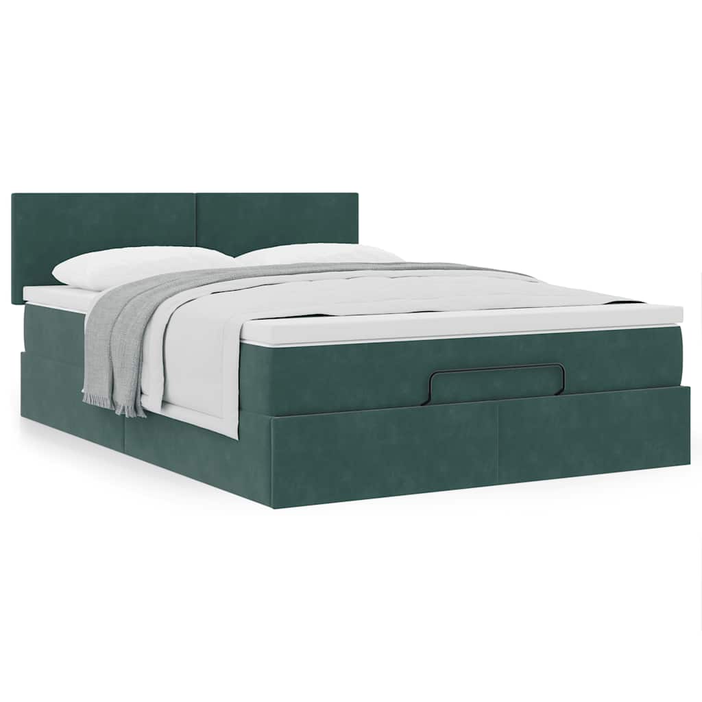 Ottoman bed met matras 140x200cm fluweel donkergroen
