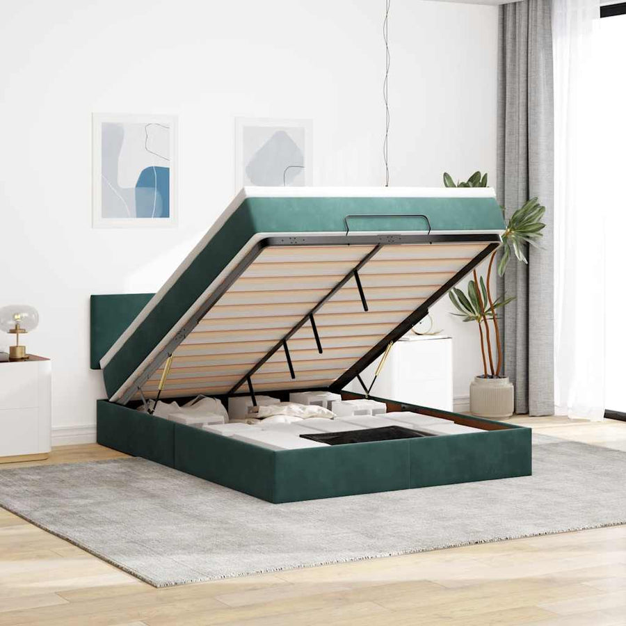 Ottoman bed met matras 140x200cm fluweel donkergroen