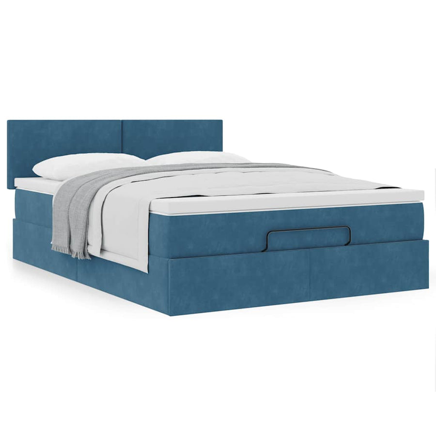 Ottoman bed met matras 140x200cm fluweel donkerblauw